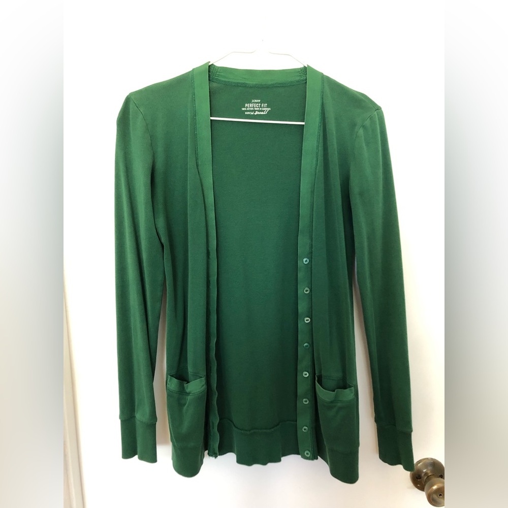 J. Crew Women’s Perfect Fit Mixed Tape Cardigan Sweater in Green